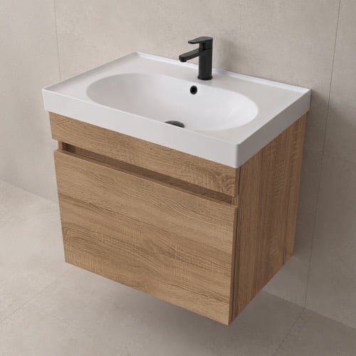 24 Inch Floating Bathroom Vanity With Sink - Small, Modern, Weathered Light Oak Nameeks MINI53