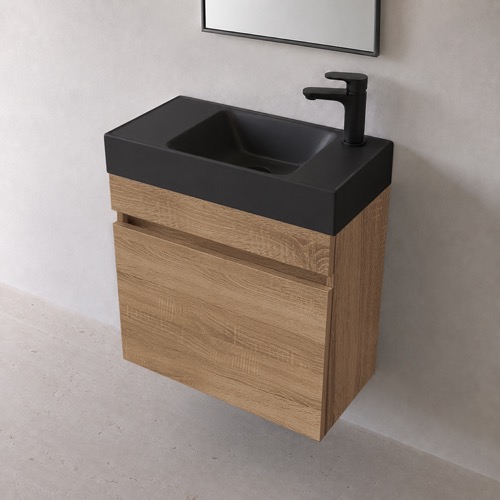 24 Inch Floating Bathroom Vanity With Black Sink - Small, Modern, Weathered Light Oak Nameeks MINI55