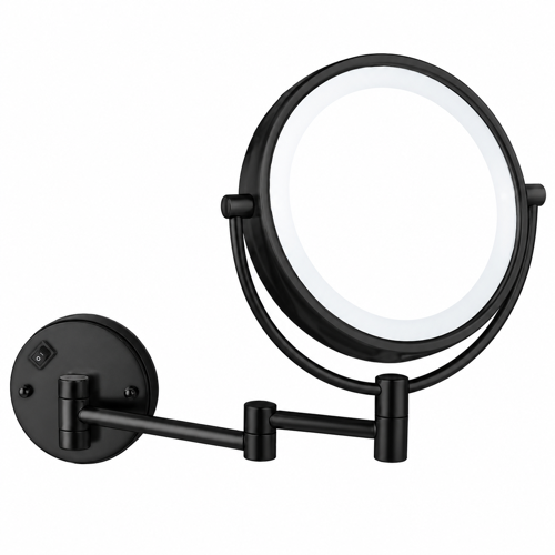 Matte Black Wall Mounted Lighted 5x Makeup Mirror, Hardwired Nameeks AR7705-BLK-5x