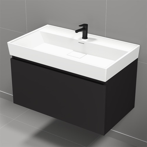 Black Floating Bathroom Vanity, Modern, 32 Inch Nameeks SHARP11