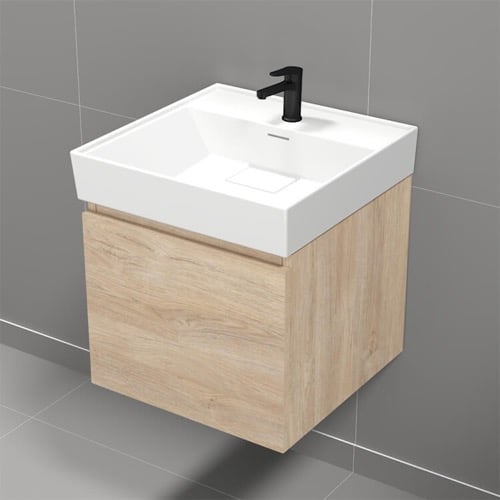 Small Bathroom Vanity, Modern, Wall Mounted, 19 Inch, Brown Oak Nameeks SHARP1