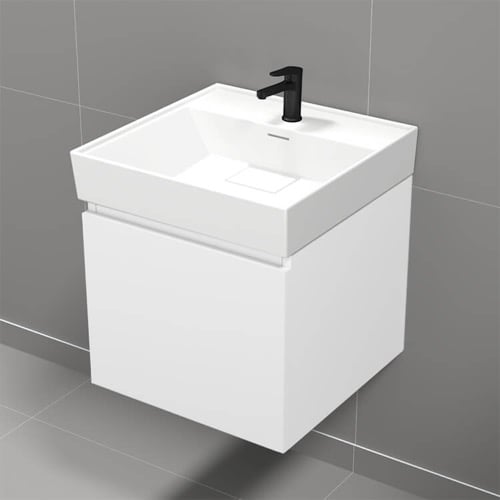 Small Bathroom Vanity, Wall Mounted, Modern, 19 Inch, Glossy White Nameeks SHARP2