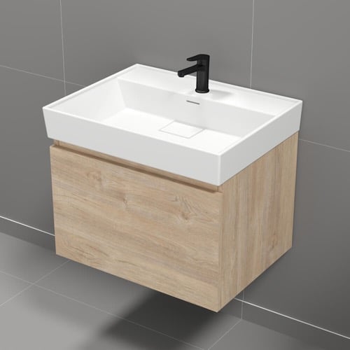 24 Inch Bathroom Vanity, Modern, Wall Mounted, Brown Oak Nameeks SHARP5