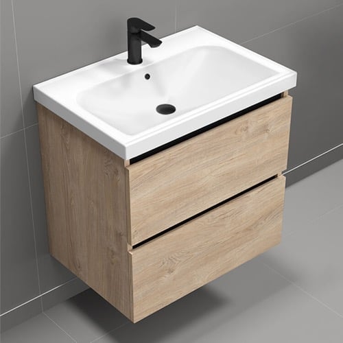 Modern Bathroom Vanity, Wall Mount, 26 Inch, Brown Oak Nameeks SKY9
