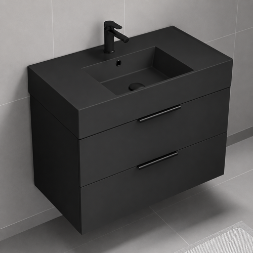 Black Floating Bathroom Vanity, Modern, 32 Inch Nameeks DERIN71