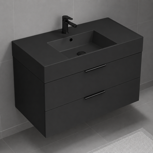 Black Floating Bathroom Vanity, Modern, 40 Inch Nameeks DERIN79