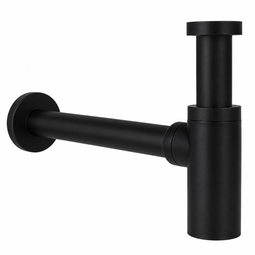 Durable Round Brass Sink P-Trap in Matte Black HT32-NO