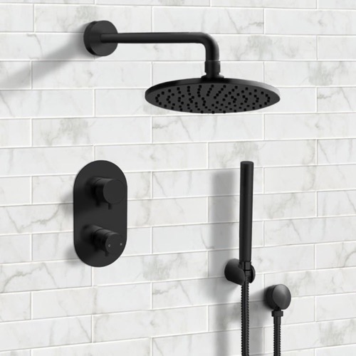 Matte Black Thermostatic Shower System with Handheld, Rain Shower Head, Shower Faucet Set Remer SFH31