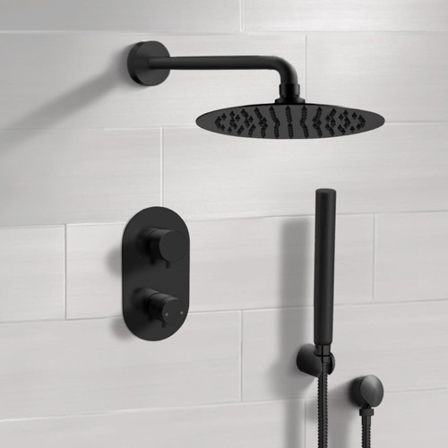 Matte Black Thermostatic Shower System with Handheld, Rain Shower Head, Shower Faucet Set Remer SFH35