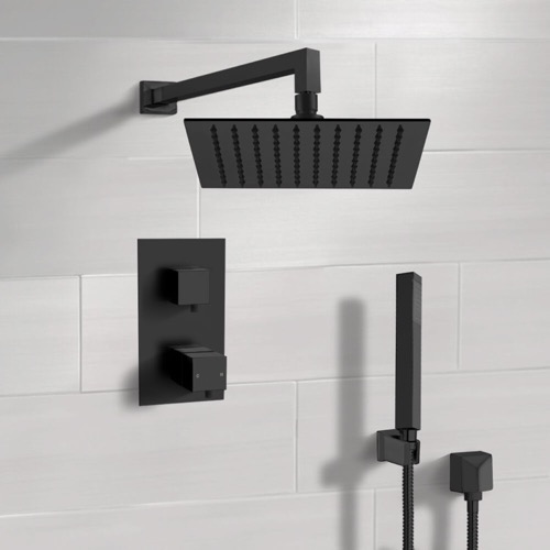 Matte Black Thermostatic Shower System with Handheld, Rain Shower Head, Shower Faucet Set Remer SFH37