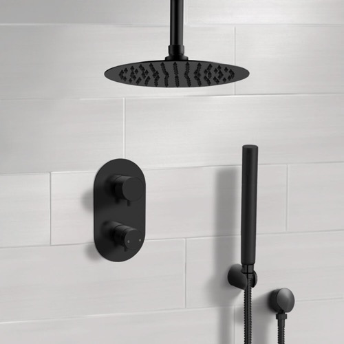 Matte Black Ceiling Thermostatic Shower System with Handheld, Rain Shower Head, Shower Faucet Set Remer SFH38