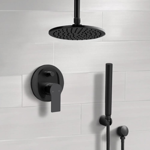 Matte Black Ceiling Rain Shower System with Handheld, Rainfall Shower Head, Shower Faucet Set Remer SFH76