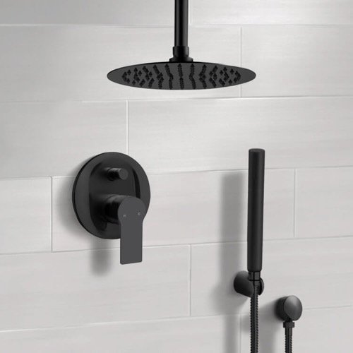 Matte Black Ceiling Rain Shower System with Handheld, Rainfall Shower Head, Shower Faucet Set Remer SFH77