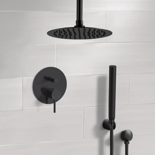 Matte Black Ceiling Rain Shower System with Handheld, Rainfall Shower Head, Shower Faucet Set Remer SFH79