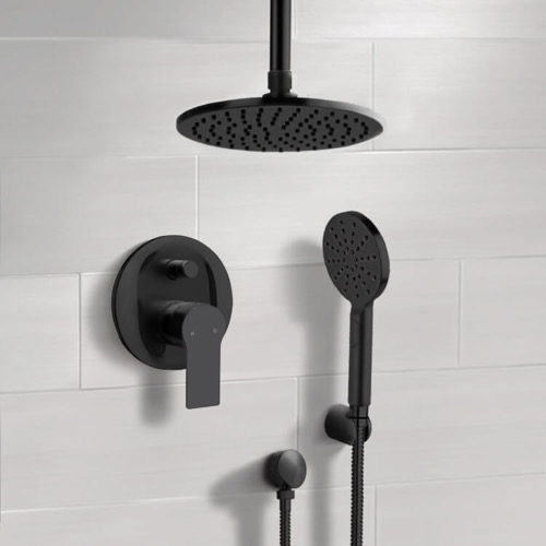 Matte Black Ceiling Rain Shower System with Handheld, Rainfall Shower Head, Shower Faucet Set Remer SFH84