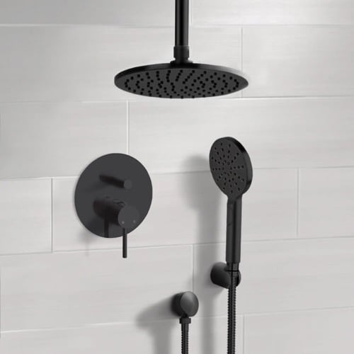 Matte Black Ceiling Rain Shower System with Handheld, Rainfall Shower Head, Shower Faucet Set Remer SFH86