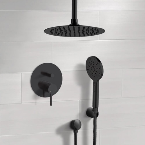 Matte Black Ceiling Rain Shower System with Handheld, Rainfall Shower Head, Shower Faucet Set Remer SFH87