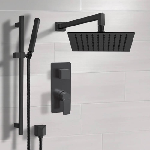 Matte Black Rain Shower System with Handheld, Rain Shower Head, Shower Faucet Set Remer SFR100