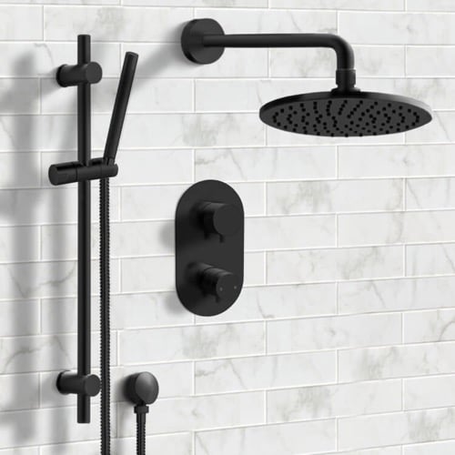 Matte Black Thermostatic Shower System with Handheld, Rain Shower Head, Shower Faucet Set Remer SFR41