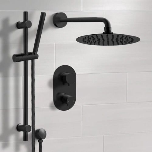 Matte Black Thermostatic Shower System with Handheld, Rain Shower Head, Shower Faucet Set Remer SFR45