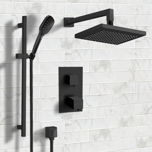 Matte Black Thermostatic Shower System with Handheld, Rain Shower Head, Shower Faucet Set Remer SFR55