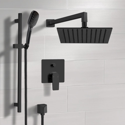 Matte Black Rain Shower System with Handheld, Rain Shower Head, Shower Faucet Set Remer SFR56