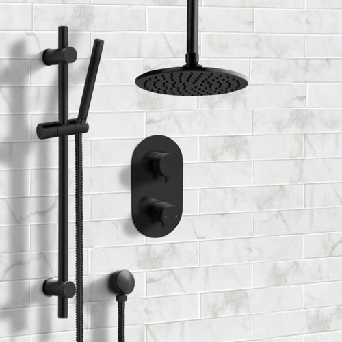 Black Thermostatic Ceiling Shower System with Handheld Remer SFR60