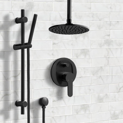 Matte Black Ceiling Rain Shower System with Handheld, Rainfall Shower Head, Shower Faucet Set Remer SFR62