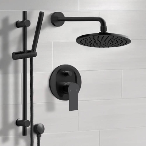 Matte Black Rain Shower System with Handheld, Rain Shower Head, Shower Faucet Set Remer SFR82
