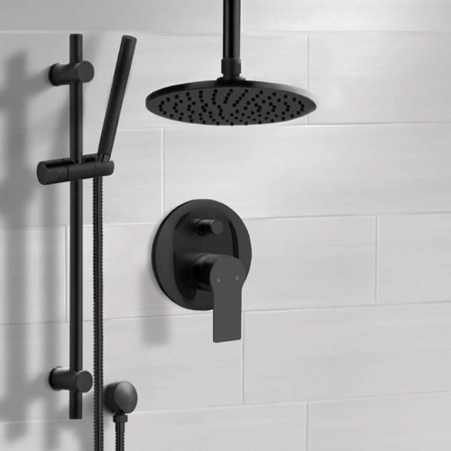 Matte Black Ceiling Rain Shower System with Handheld, Rainfall Shower Head, Shower Faucet Set Remer SFR86