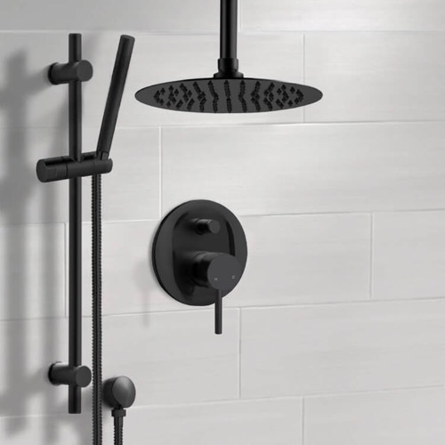 Matte Black Ceiling Rain Shower System with Handheld, Rainfall Shower Head, Shower Faucet Set Remer SFR87