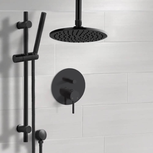 Matte Black Ceiling Rain Shower System with Handheld, Rainfall Shower Head, Shower Faucet Set Remer SFR88