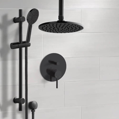 Matte Black Ceiling Rain Shower System with Handheld, Rainfall Shower Head, Shower Faucet Set Remer SFR96