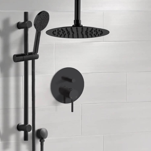 Matte Black Ceiling Rain Shower System with Handheld, Rainfall Shower Head, Shower Faucet Set Remer SFR97