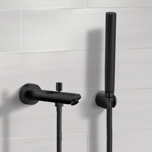 Matte Black Wall Mounted Tub Spout Kit with Hand Shower Remer TDH05