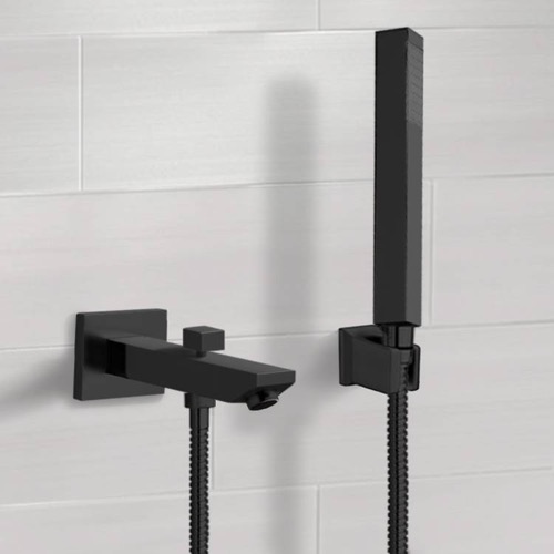 Matte Black Wall Mounted Tub Spout Set with Hand Shower Remer TDH06