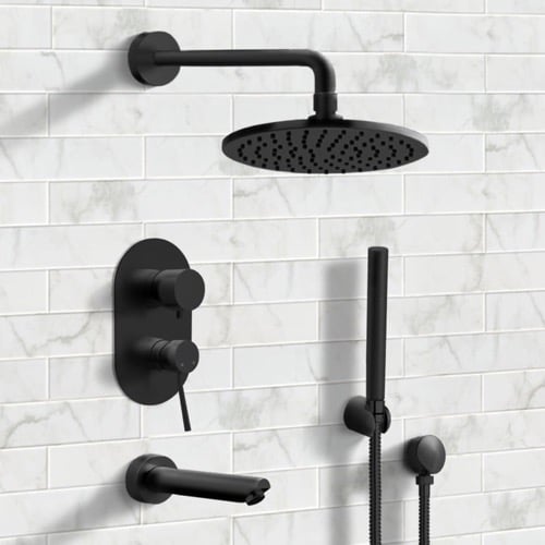 Matte Black Tub and Shower Faucet Set with Handheld, Rain Shower Head Remer TSH30