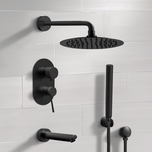 Matte Black Tub and Shower Faucet Set with Handheld, Rain Shower Head Remer TSH34