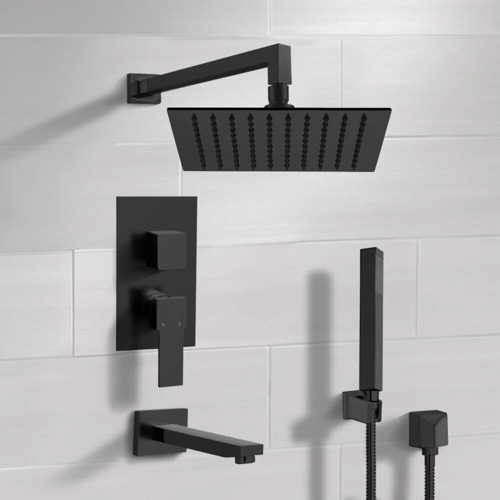 Matte Black Tub and Shower Faucet Set with Handheld, Rain Shower Head Remer TSH35
