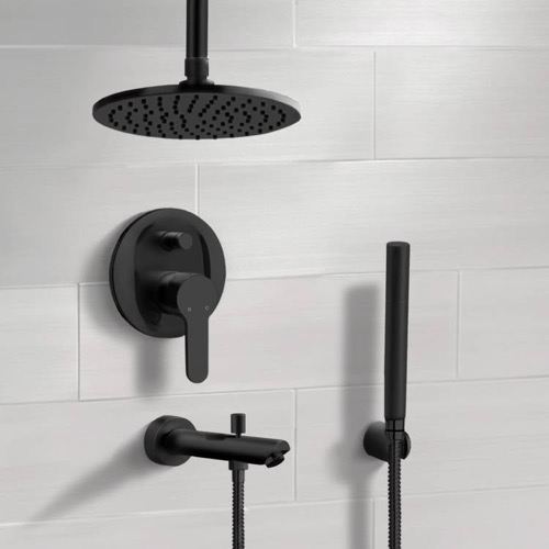 Black Tub and Shower Faucet Set with Handheld and Ceiling Shower Head Remer TSH40