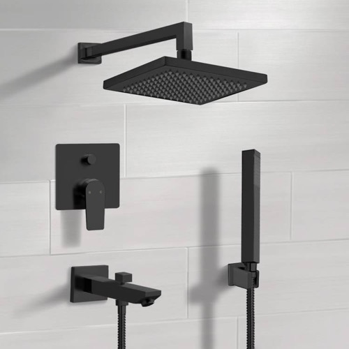 Matte Black Tub and Shower Faucet Set with Handheld, Rain Shower Head Remer TSH41