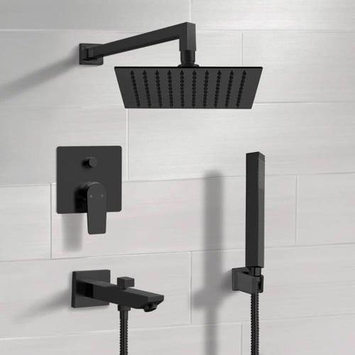 Matte Black Tub and Shower Faucet Set with Handheld, Rain Shower Head Remer TSH42