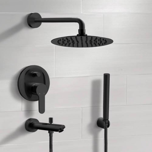 Matte Black Tub and Shower Faucet Set with Handheld, Rain Shower Head Remer TSH48