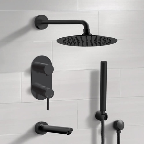 Matte Black Tub and Shower Faucet Set with Handheld, Rain Shower Head Remer TSH67