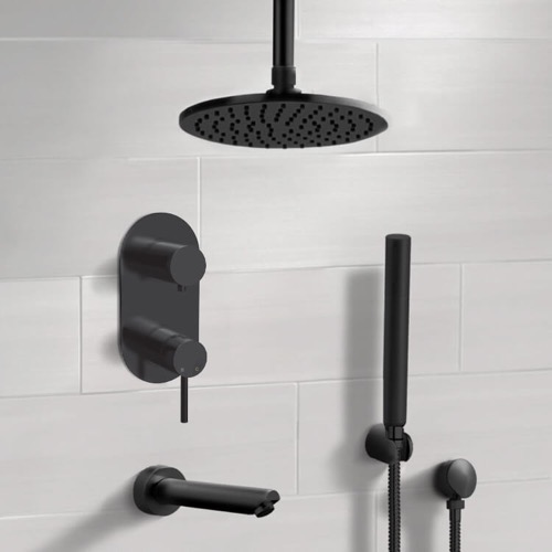 Black Tub and Shower Faucet Set with Handheld and Ceiling Shower Head Remer TSH68