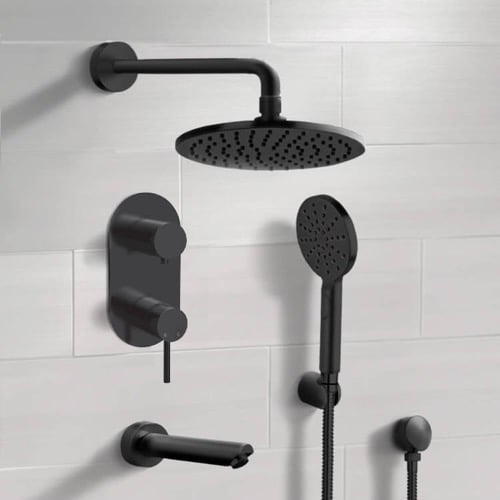 Tub and Shower Faucet - Rain Shower Head With Handheld, Matte Black Remer TSH70