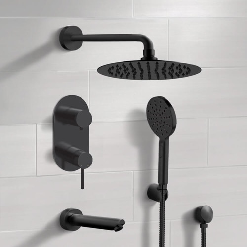 Matte Black Tub and Shower Faucet Set with Handheld, Rain Shower Head Remer TSH71