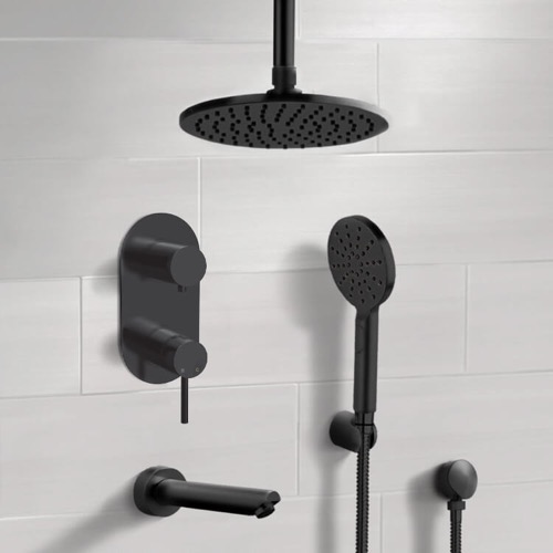 Black Tub and Shower Faucet Set with Handheld and Ceiling Shower Head Remer TSH72