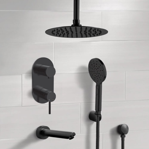 Black Tub and Shower Faucet Set with Handheld and Ceiling Shower Head Remer TSH73
