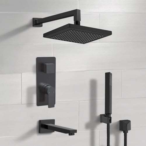 Tub and Shower Faucet - Rain Shower Head With Handheld, Matte Black Remer TSH75